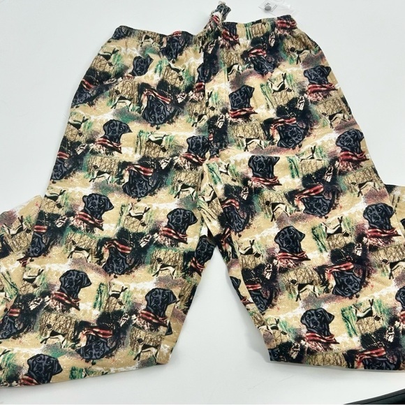New Saddlebred Mens Pajamas Lounge Pants PJs Hunting Black Lab Dog Beige Small - Picture 1 of 6